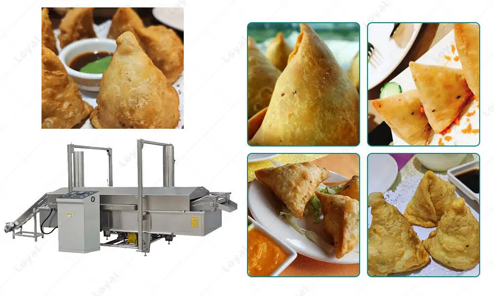 Application Of Continuous Fryer Samosa Machine Food Fryer machine